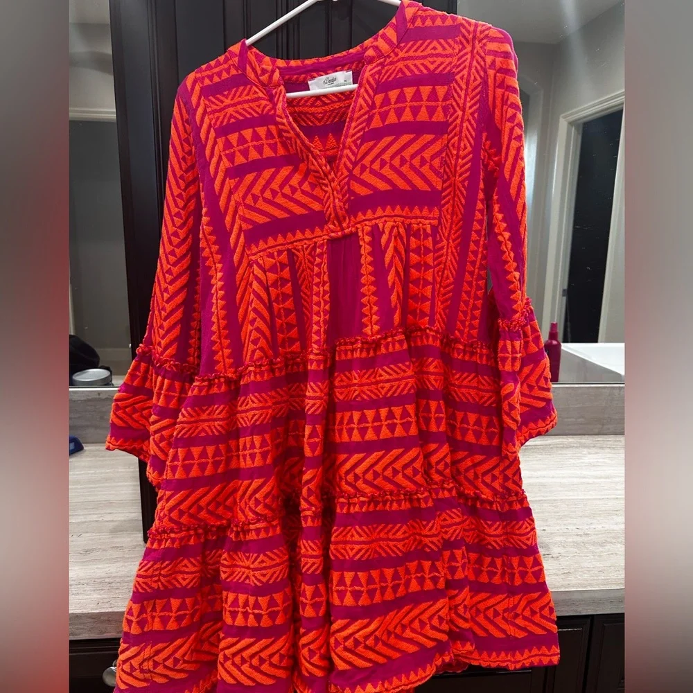 Devotion Twins Ella short dress. Orange and Fuschia. Sz XS. - Picture 5 of 5